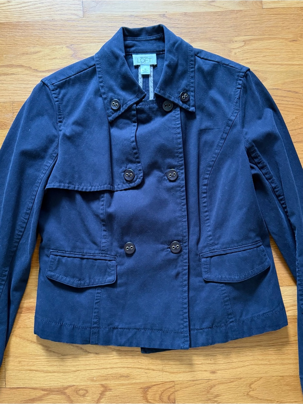 LOFT Navy Double-Breasted Trench Jacket size 10
